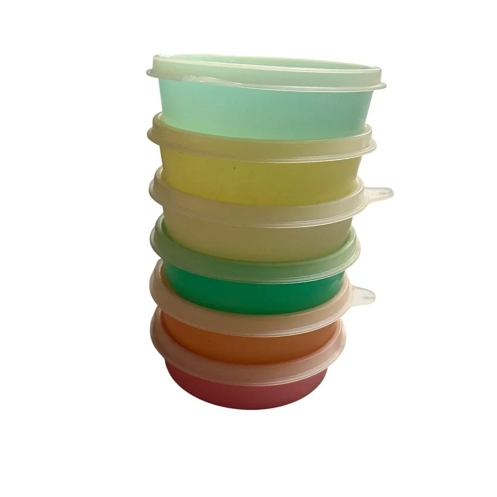 Vintage Tupperware Snack Cup Set 6 Rainbow Small Bowls with Lids 1286-38 Pastel